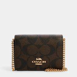 Coach Brown/Black Signature Canvas Mini Wallet On A Chain