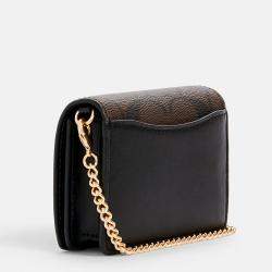 Coach Brown/Black Signature Canvas Mini Wallet On A Chain