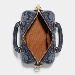 Pre Owned Coach Denim Blue Signature Chambray and Leather Mini Rowan Crossbody Bag