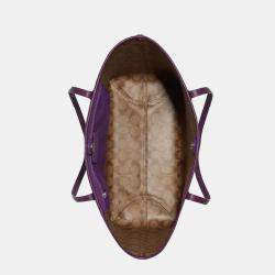 Pre Owned Coach Purple - Signature Coated Canvas and Leather - Disney Maleficent Tote Bag