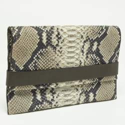 Coach Grey Python Embossed Leather Flap Clutch