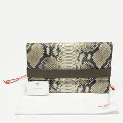 Coach Grey Python Embossed Leather Flap Clutch