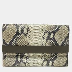 Coach Grey Python Embossed Leather Flap Clutch