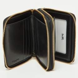 Pre Owned Coach Green Ostrich Embossed Leather Double Zip Compact Wallet