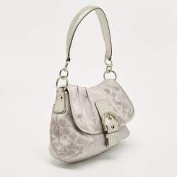 Pre Owned Coach Grey Signature Fabric and Leather Buckle Shoulder Bag