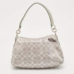 Pre Owned Coach Grey Signature Fabric and Leather Buckle Shoulder Bag