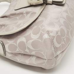 Pre Owned Coach Grey Signature Fabric and Leather Buckle Shoulder Bag