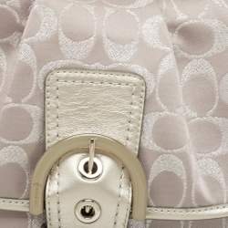Pre Owned Coach Grey Signature Fabric and Leather Buckle Shoulder Bag