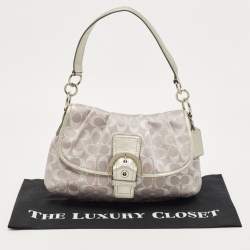 Pre Owned Coach Grey Signature Fabric and Leather Buckle Shoulder Bag