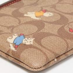 Coach Beige Signature Coated Canvas Cat Mittens Zip Wristlet Pouch