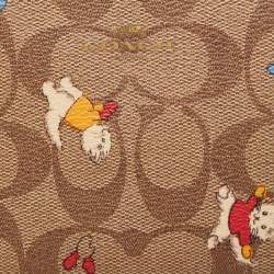 Coach Beige Signature Coated Canvas Cat Mittens Zip Wristlet Pouch