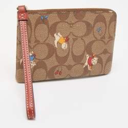 Coach Beige Signature Coated Canvas Cat Mittens Zip Wristlet Pouch