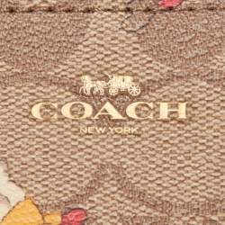 Coach Beige Signature Coated Canvas Cat Mittens Zip Wristlet Pouch