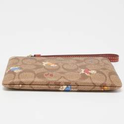 Coach Beige Signature Coated Canvas Cat Mittens Zip Wristlet Pouch