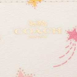 Pre Owned Coach Old Rose/Off White Coated Canvas Shooting Star Print Zip Wristlet Pouch