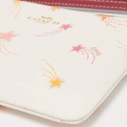 Pre Owned Coach Old Rose/Off White Coated Canvas Shooting Star Print Zip Wristlet Pouch