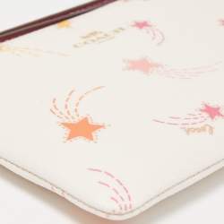 Pre Owned Coach Old Rose/Off White Coated Canvas Shooting Star Print Zip Wristlet Pouch