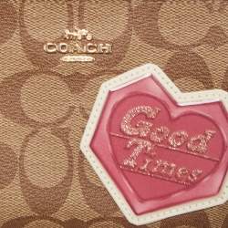Coach Beige/Old Rose Signature Coated Canvas and Leather Disco Patch Wristlet Pouch