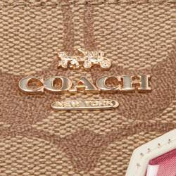 Coach Beige/Old Rose Signature Coated Canvas and Leather Disco Patch Wristlet Pouch
