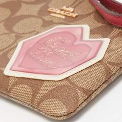 Coach Beige/Old Rose Signature Coated Canvas and Leather Disco Patch Wristlet Pouch