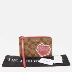 Coach Beige/Old Rose Signature Coated Canvas and Leather Disco Patch Wristlet Pouch