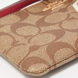 Coach Beige/Old Rose Signature Coated Canvas and Leather Disco Patch Wristlet Pouch