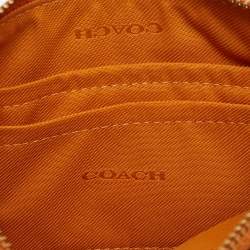 Pre Owned Coach Orange Leather Wristlet Zip Pouch