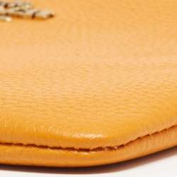 Pre Owned Coach Orange Leather Wristlet Zip Pouch