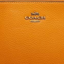 Pre Owned Coach Orange Leather Wristlet Zip Pouch