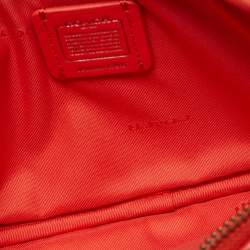 Pre Owned Coach Red Coral Leather Souvenir Embroidery Crossbody Clutch