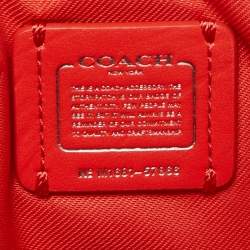 Pre Owned Coach Red Coral Leather Souvenir Embroidery Crossbody Clutch