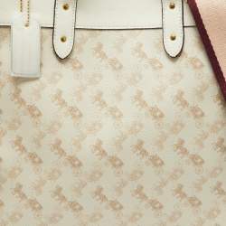 Coach Beige Horse/Carriage Print Coated Canvas and Leather Field Tote