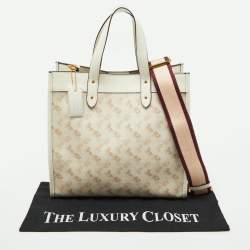 Coach Beige Horse/Carriage Print Coated Canvas and Leather Field Tote