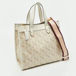 Coach Beige Horse/Carriage Print Coated Canvas and Leather Field Tote