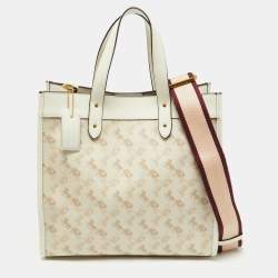 Coach Beige Horse/Carriage Print Coated Canvas and Leather Field Tote