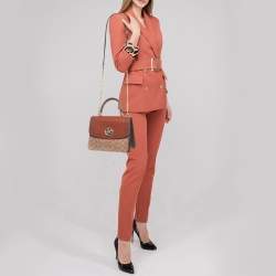 Pre Owned Coach Beige/Brown Signature Coated Canvas and Leather Parker Top Handle Bag