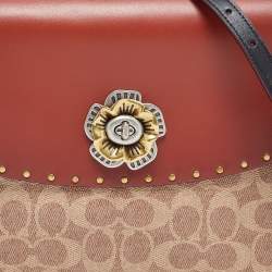 Pre Owned Coach Beige/Brown Signature Coated Canvas and Leather Parker Top Handle Bag