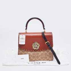 Pre Owned Coach Beige/Brown Signature Coated Canvas and Leather Parker Top Handle Bag