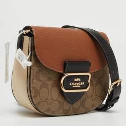 Pre Owned Coach Multicolor Signature Coated Canvas and Leather Georgie Saddle Bag