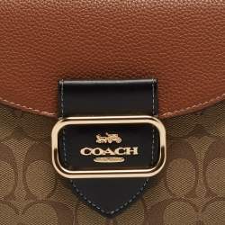 Pre Owned Coach Multicolor Signature Coated Canvas and Leather Georgie Saddle Bag
