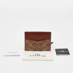 Pre Owned Coach Beige/Brown Signature Coated Canvas and Leather Card Holder