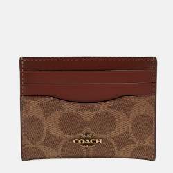 Pre Owned Coach Beige/Brown Signature Coated Canvas and Leather Card Holder