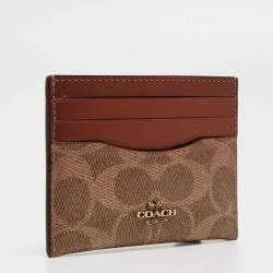 Pre Owned Coach Beige/Brown Signature Coated Canvas and Leather Card Holder