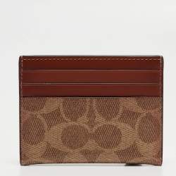 Pre Owned Coach Beige/Brown Signature Coated Canvas and Leather Card Holder
