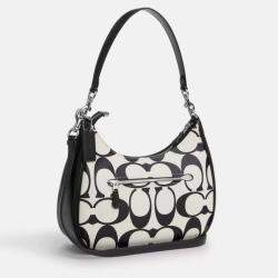 Coach Black/White leather Teri Hobo In Signature Canvas