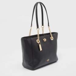 Coach Black Leather Turnlock Chain Tote