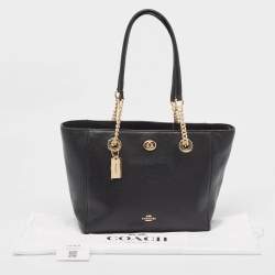 Coach Black Leather Turnlock Chain Tote