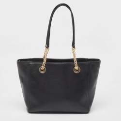 Coach Black Leather Turnlock Chain Tote