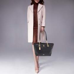 Coach Black Leather Turnlock Chain Tote
