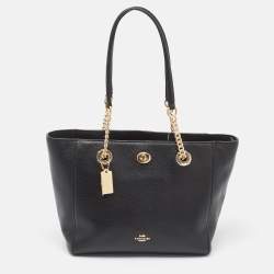 Coach Black Leather Turnlock Chain Tote Coach TLC